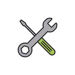 Repair icon isolated on white background. Wrench and screwdriver icon. Settings vector icon. Maintenance