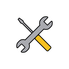 Repair icon isolated on white background. Wrench and screwdriver icon. Settings vector icon. Maintenance