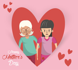 happy mothers day card with grandmother and daughter characters