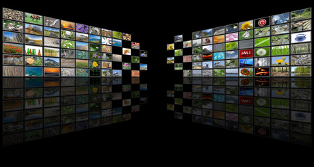Internet and television concept background, photography collage - obrazy, fototapety, plakaty