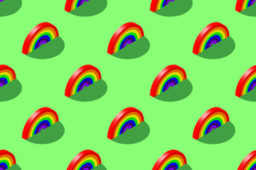 Rainbow isometric seamless pattern. 3d illustration