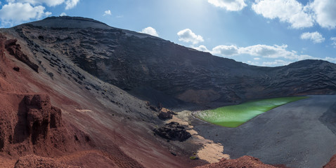 The Green Lake on volcanic black beach El Golfo, island Lanzarote