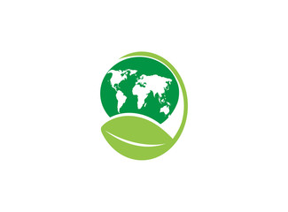 Nature-friendly earth a green eco globe with a leaf for logo design illustration on white background