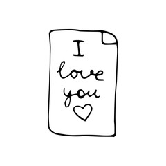 Cute doodle love letter, envelope with heart icons. Hand drawn vector illustration. Sweet element for greeting cards, posters, stickers and seasonal design. Isolated on white background