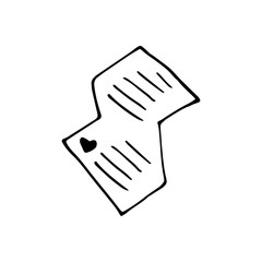 Cute doodle love letter, envelope with heart icons. Hand drawn vector illustration. Sweet element for greeting cards, posters, stickers and seasonal design. Isolated on white background