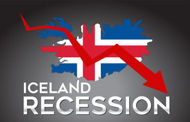 Map of Iceland Recession Economic Crisis Creative Concept with Economic Crash Arrow.