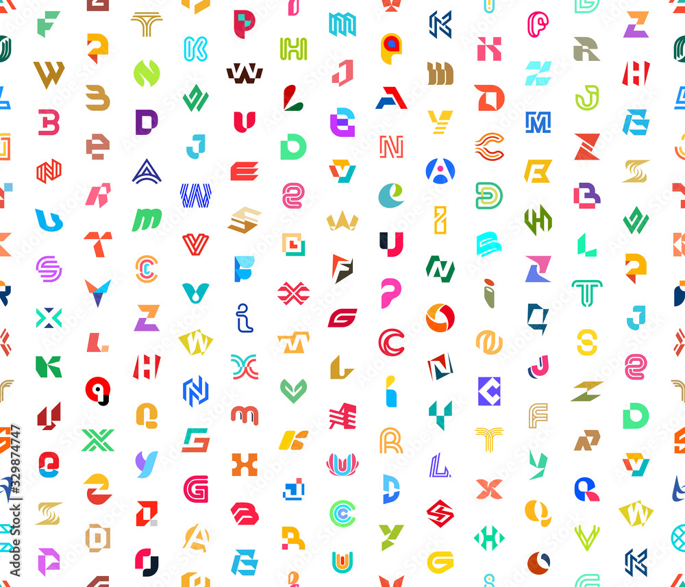Poster seamless pattern with abstract logos with letters. isolated on white background