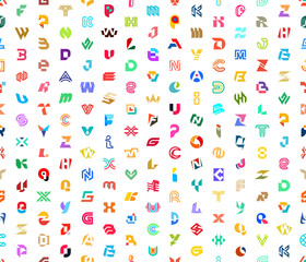 Seamless pattern with Abstract logos with letters. Isolated on White background
