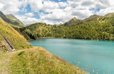Landscape of lake Ritom in Piora Valley, Ticino, Switzerland