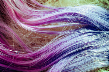 kanekalon. chignon. wig. multicolored mane unicorn. a strand of hair
