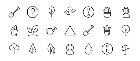   A set of Rosteniya Icons, and garden care, Vector illustration, Contains Icons such as tree, cactus, watering can, spade, flower and much more. on a white background, editable bar 480x480