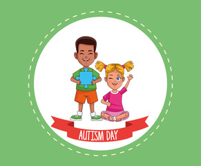world autism day with kids couple characters