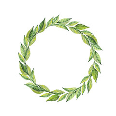 Laurel wreath. Frame from leaves. Watercolor hand drawn illustration. Border for invitation, congratulations, cards, photos