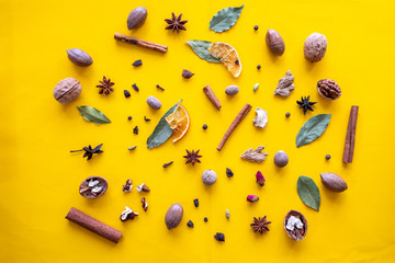 spices on yellow background