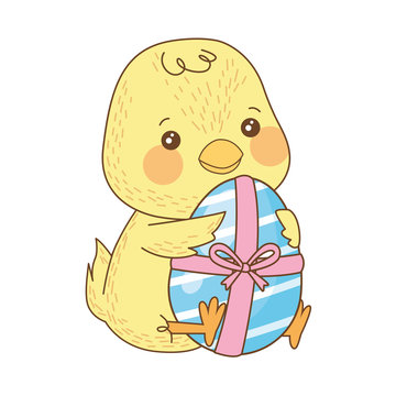 cute little chick with egg painted easter character
