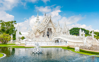 The white temple (Wat Rong Khun) in Chiang Rai city, Thailand. Beautiful buddhist ancient building...