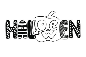 Lettering: halloween, magic, doodle style, handdrawn. Vector illustration, template graphic design for posters, flyers, cards or vouchers.