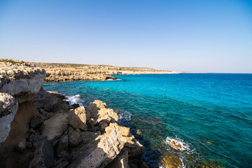 View of a Blue Lagoon near Polis city, Akamas Peninsula National Park, Cyprus