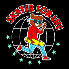 SKATER FOR LIFE, SLOGAN PRINT VECTOR