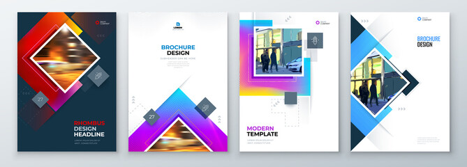 Brochure Cover Background Design. Corporate Template Layout for Business Annual Report, Catalog, Magazine or Flyer Mockup. Creative Modern Bright Concept with Square Rhombus Shapes. Vector Background.