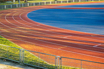 Left bank turn of stadium running tracks in Zurich city Switzerland