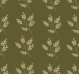Vector seamless pattern with elements of plants and flowers in warm colors.