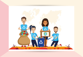 group of environmentalists recycling characters