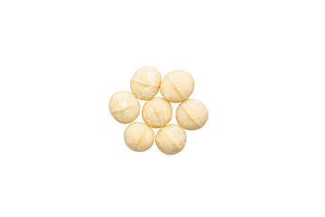 Nut macadamia selection on white background