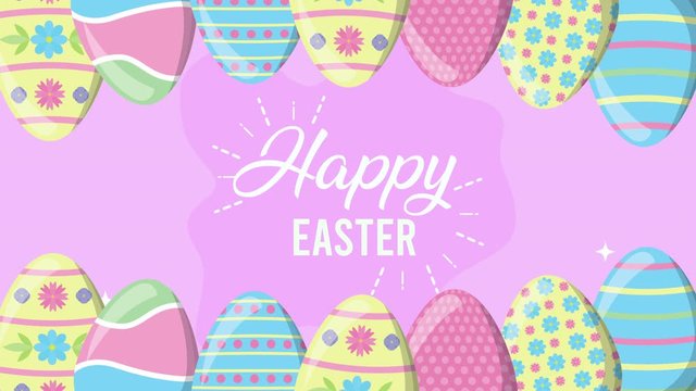 happy easter animated card with eggs painted and lettering