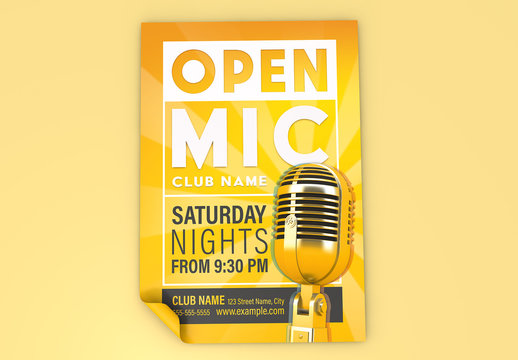 Yellow Event Poster Layout with Microphone Illustration