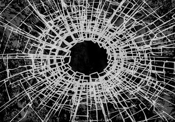 Broken glass, cracks, bullet marks on glass. High resolution. Texture glass with black hole. You can easy change colors or sizes.