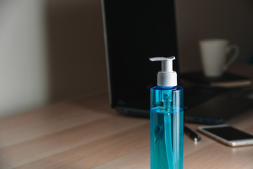 Hand sanitizer on working table