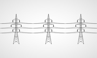 Power lines. High voltage power line transmission towers. Vector illustration