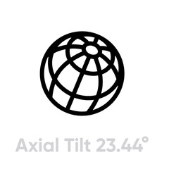 Axial tilt 23.44 globe planet icon isometric view. Editable line vector. Simple isolated single sign - 329889556