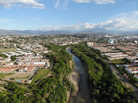 aerial view of the urban connection with nature in a city