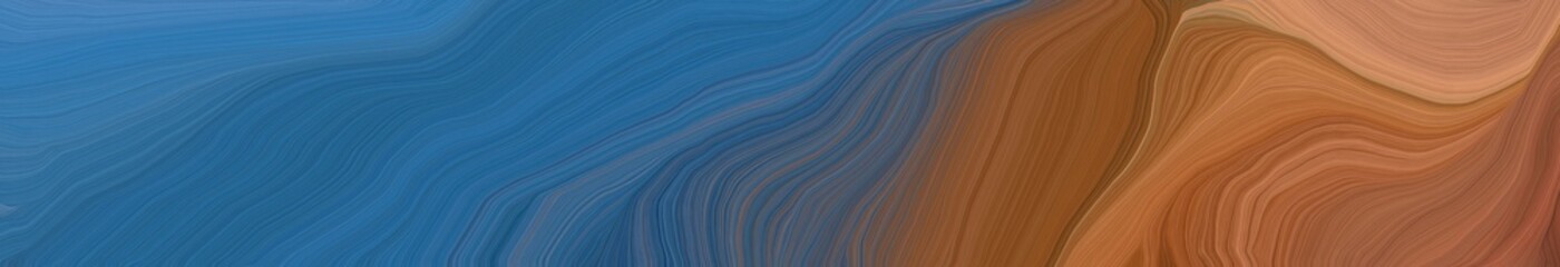 wide colored banner background with teal blue, peru and brown color. contemporary waves design