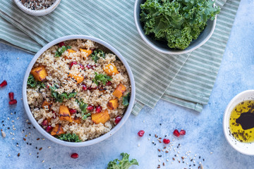 Fall Kale, Butternut Squash Pumpkin, Pomegranate and Quinoa Salad