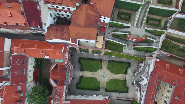 Aerial top view of the Palace Gardens in Prague