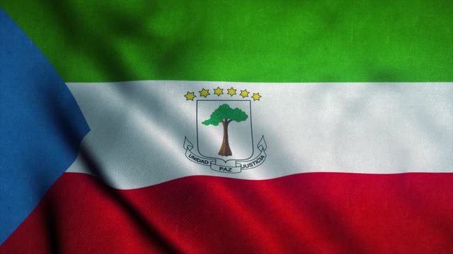 Equatorial Guinea flag waving in the wind. National flag of Equatorial Guinea. Sign of Equatorial Guinea seamless loop animation. 4K