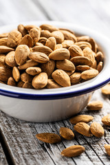 Dried almond nuts in bowl