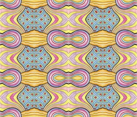 Wallpaper murals Eclectic style Hand drawn abstract eclectic seamless pattern. Soft colors, textile design, wrapping paper or cover in pastel tones - yellow, blue, pink