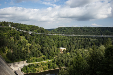 Rappbodetalsperre suspension bridge on a sunny day