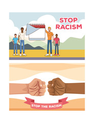 group of interracial men stop racism campaign