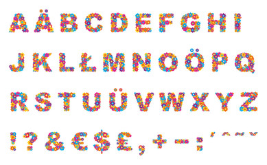 Alphabet from flowers with numbers and punctuation marks