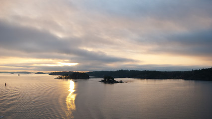 Obraz na płótnie Canvas Baltic sea, sunrise, Scandinavia, Sweden, Islands, view from the ferry