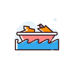 Jet Boat Vector Icon Filled Outline Style Illustration.