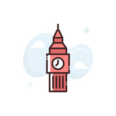Big Ben Vector Icon Filled Outline Style Illustration.