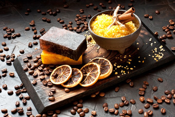Fototapeta premium Spa concept with soap and salt