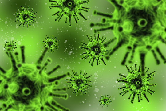 Corona virus attack concept, many virus attack on green background
