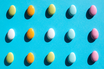 colorful candies on blue background